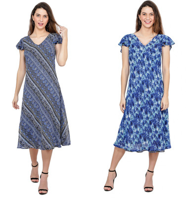 TSM Women A-line Multicolor Below Knee Dress