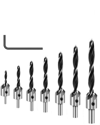 Buram brad point woodworking hss drill bit set with countersink Attachment special wooden chamber tool for drilling screw with head counter on wood set of 7pcs 3mm to 10mm