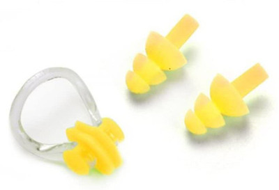 ario Silicone Swimming Ear Plugs With Box - S58 Ear Plug & Nose Clip(Yellow)
