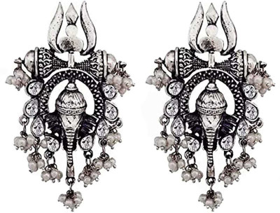 creative group Fuschianet Accessories German Silver Oxidized Ganesha Earrings for Women and Girls Metal Drops & Danglers