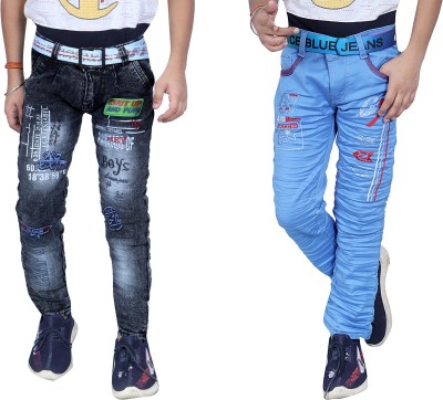 Kundan Regular Boys Black, Light Blue Jeans(Pack of 2)