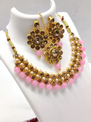 shivay Alloy Gold-plated Pink, Gold Jewellery Set(Pack of 1)