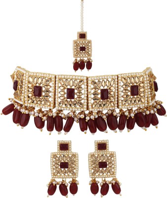 Shining Diva Alloy Gold-plated Maroon, Gold Jewellery Set(Pack of 1)