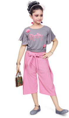 Angels girls Girls Casual Top Three Fourth Pant(Brown & Pink)