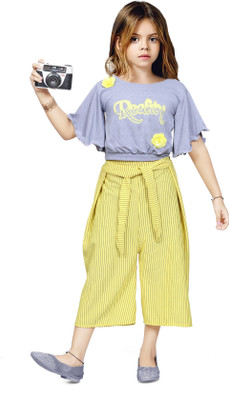 Angels girls Girls Casual Top Three Fourth Pant(Brown & Yellow)