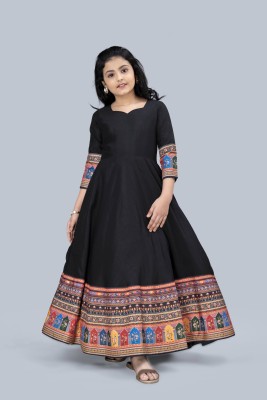 Mirrow Trade Girls Maxi/Full Length Festive/Wedding Dress(Black, 3/4 Sleeve)