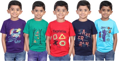 JILZ Boys & Girls Typography Pure Cotton T Shirt(Multicolor, Pack of 5)