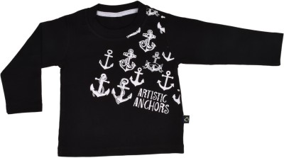 KIDZVILLA Baby Boys & Baby Girls Typography, Printed Cotton Blend T Shirt(Black, Pack of 1)