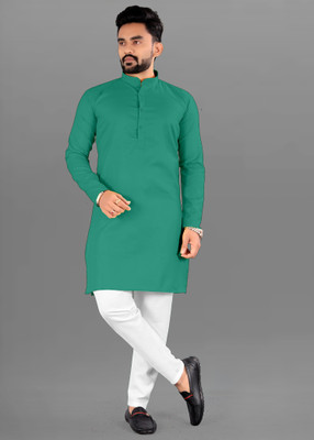 Jolly Creation Men Solid Straight Kurta(Green)