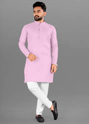 Jolly Creation Men Solid Straight Kurta(Pink)