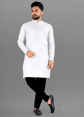 Jolly Creation Men Solid Straight Kurta(White)