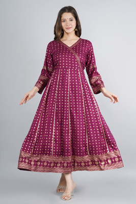 ANJAYA Women Printed Flared Kurta(Purple)