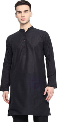 Vastraa Fusion Men Solid Straight Kurta(Black)