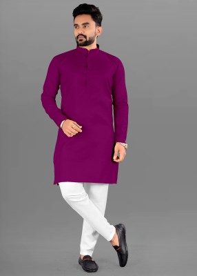 Jolly Creation Men Solid Straight Kurta(Pink)