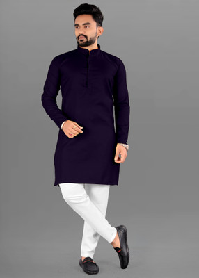 Jolly Creation Men Solid Straight Kurta(Purple)