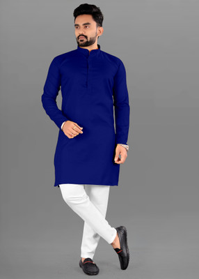 Jolly Creation Men Solid Straight Kurta(Dark Blue)