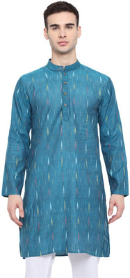 Vastraa Fusion Men Ikat Straight Kurta(Blue)