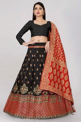 SHREE CREATION Self Design Semi Stitched Lehenga Choli(Black)