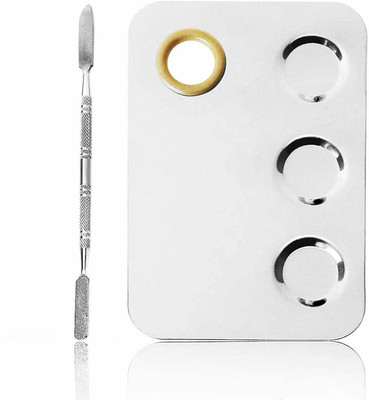 YBN STAINLESS STEEL 3 Paint Wells Palettes  with Lid(Set of 1, Silver)