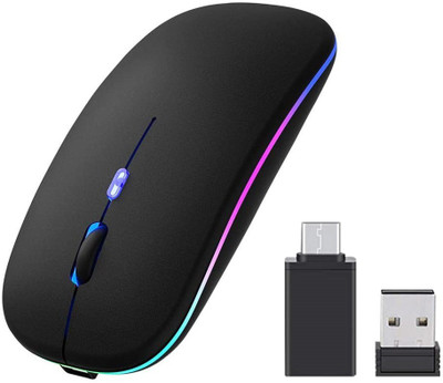 RETRACK LED Wireless Mouse, Bluetooth 5.1 Mouse Rechargeable 2.4G Silent Mouse Portable with USB,Computer with 3 Adjustable DPI Wireless Optical  Gaming Mouse(2.4GHz Wireless, Bluetooth, Black)