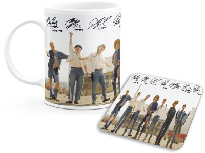 TrendoPrint Bts With Coaster Tea Milk and Coffee Cup and Made of Ceramic- 11 oz (350ml) Ideal And Sweet Gift And Return Gift Choice For Kids girls Friends Brother Sister Mom Dad Bro Sis Cousins Son Daughter And Bts Lover Bts Army Bts Signature V Suga J-Hope Jungkook Jin Jimin Rm_(MC-19) Ceramic Coff