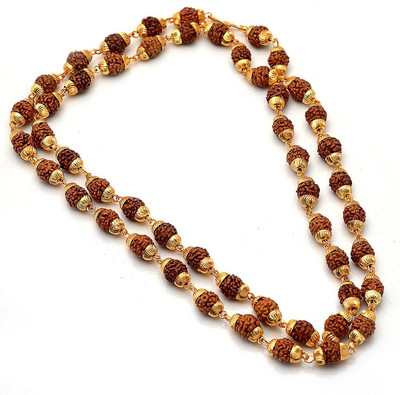 Ceylonmine01 5 Mukhi Rudraksha Golden Cap Mala With Rudraksha Bracelet For Men & Women Gold-plated Plated Wood Chain