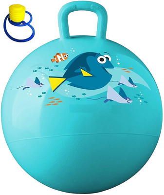 Gruham Mart Rubber Bounce Hop Ball With Handles & Pump (Multicolor) Gym Ball(With Pump)