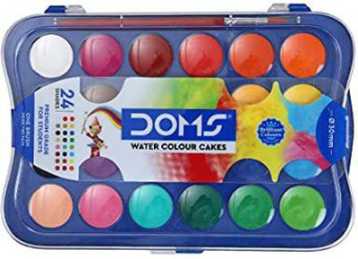 DOMS Non Toxic 30 mm Watercolour Cake Set with Paint Brush(Set of 24, Multicolor)