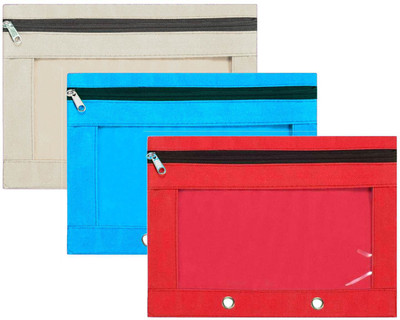 Lify PVC Window Pencil Pouch- 2 Ring Binder Plain Art Canvas Pencil Boxes(Set of 1, Red, White, Black)
