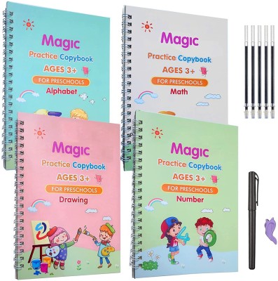 Magic Practice Copybook, Number Tracing Book For Preschoolers With Pen, Magic Calligraphy Copybook Set Practical Reusable Writing Tool Simple Hand Lettering (4 BOOKS WITH 5 REFILLSS) Pop-Up – 1 January 2000(Spiral, Others, Generic)