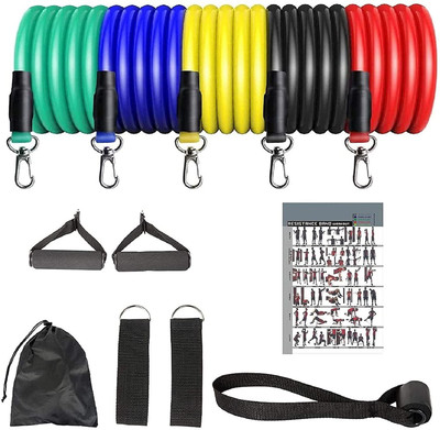 oneexport 11 Pcs Portable Resistance Fitness Exercise Bands for Men and Women Resistance Tube(Multicolor)