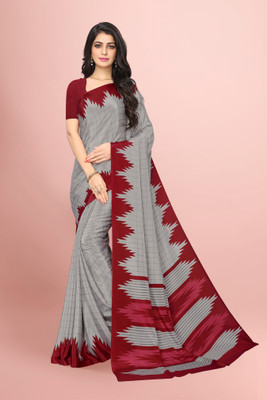 Vimla Checkered Bollywood Art Silk Saree(Maroon, Grey)