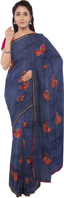 DHRUV CREATION Embroidered Chanderi Chanderi Saree(Dark Blue)