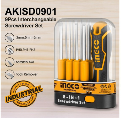 INGCO 8 IN 1 SCREWDRIVER SET LONG HANDLE AKISD0901 Long Handle Screwdriver Set(Pack of 1)