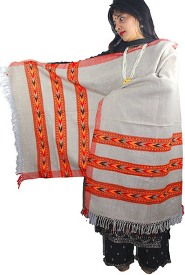 ARUNA KULLU HANDLOOM Wool Self Design Women Shawl(Grey)