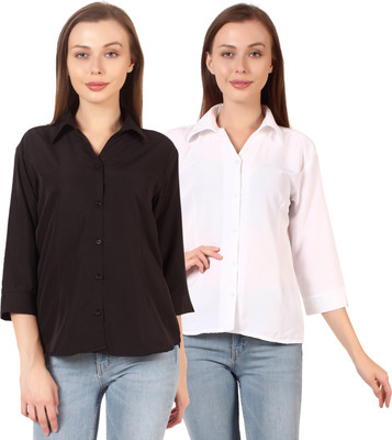 Giggles Women Solid Formal Black Shirt(Pack of 2)