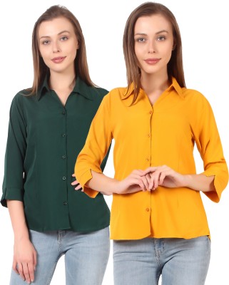 CINDERELLA THE CREATIONS FACTORY Women Solid Formal Dark Green, Yellow Shirt(Pack of 2)