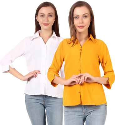 CINDERELLA THE CREATIONS FACTORY Women Solid Formal White Shirt(Pack of 2)