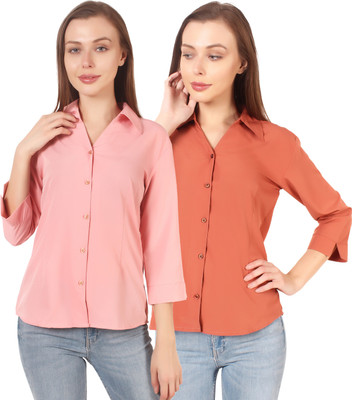 SHANAYA MODA Women Solid Formal Pink, Orange Shirt(Pack of 2)