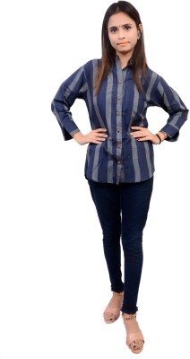 Aarav Boss Women Striped Casual Blue Shirt