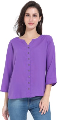 YAANVI Women Solid Casual Purple Shirt