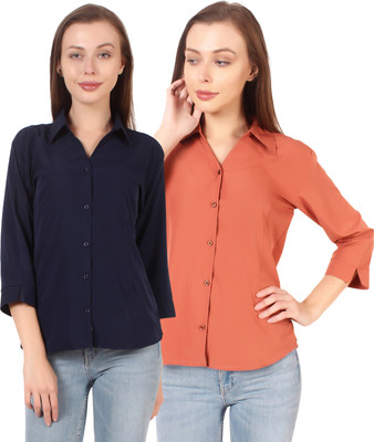 CINDERELLA THE CREATIONS FACTORY Women Solid Formal Dark Blue Shirt(Pack of 2)