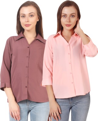 CINDERELLA THE CREATIONS FACTORY Women Solid Formal Pink Shirt(Pack of 2)