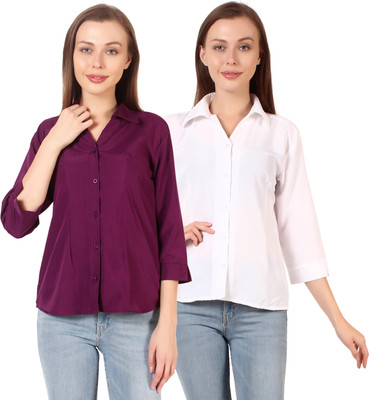 CINDERELLA THE CREATIONS FACTORY Women Solid Formal Purple, White Shirt(Pack of 2)