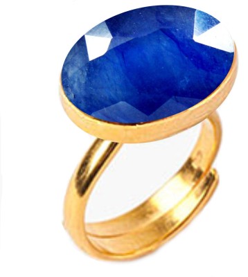 Jewelryonclick 7.25 Ratti Stone Ring Oval Shape Faceted Cut In Size 16 To 30 Brass Sapphire Gold Plated Ring