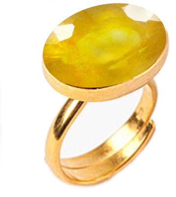 JewelryGift Natural Gold Plated Yellow Yellow-Sapphire 5.25 Ratti Stone Ring Oval Shape Faceted Cut for Mens & Women In Size 6 TO 15 Brass Sapphire Gold Plated Ring