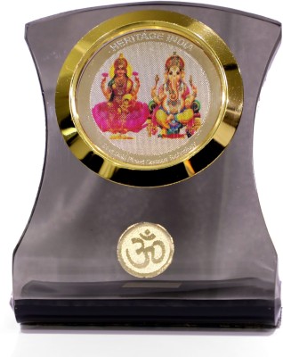 The Divine Tales 24k Gold Plated Foil Laxmi Ganesh Acrylic Photo Frame Car Dashboard With 3M Tape | Study Table | Pooja Room | Office Table Decorative Showpiece  -  7 cm(Plastic, Gold)