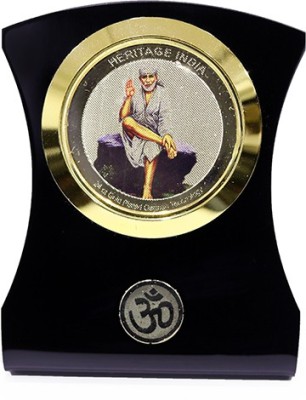 The Divine Tales Heritage India 24k Gold Plated Foil Sai Baba Acrylic Photo Frame Car Dashboard With 3M Tape | Study Table | Pooja Room | Office Table Decorative Showpiece  -  7 cm(Plastic, Clear)