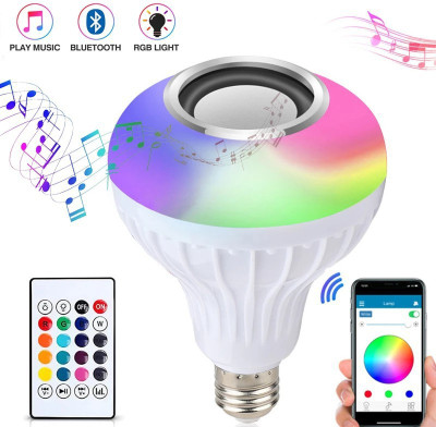 TECHEL Latest Led Bulb With Bluetooth Speaker Music Light Bulb B22 LED White + RGB Light Ball Bulb Bluetooth Bulb Light Bluetooth Control Smart Music Playing Audio Bluetooth Speaker With Remote Control MP3 player Color Changing Speaker Colorful Lamp With Remote Control For Home, Bedroom, Living Room