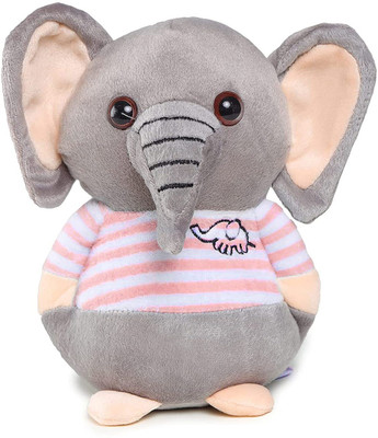 Webby Soft Animal Plush Elephant Toy  - 20 cm(Grey and Pink)